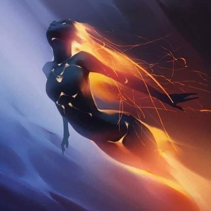 femme vole feu espace transcendance